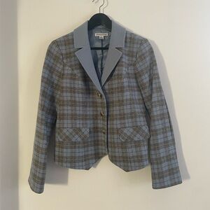 Vintage Pendleton Women's Gray and Blue Checkered Blazer
